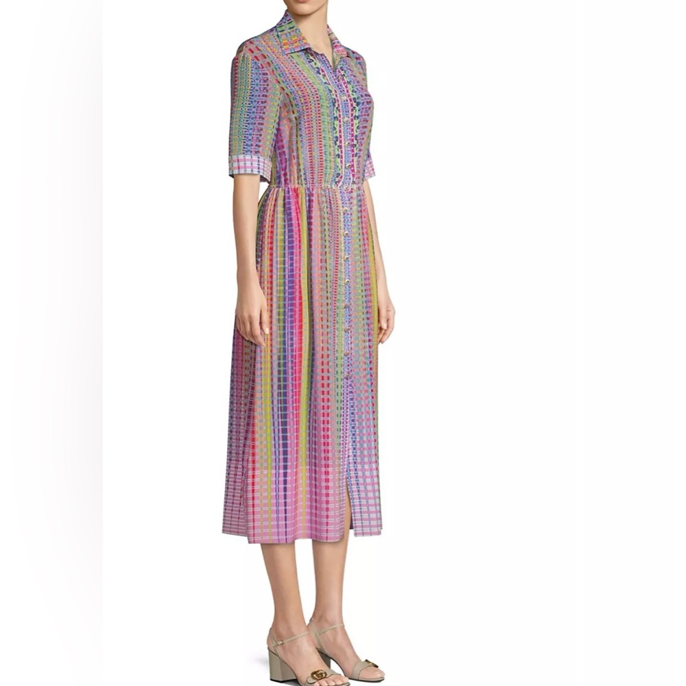 SALONI Multicolor Pastel Stripe Maxi Shirt Dress